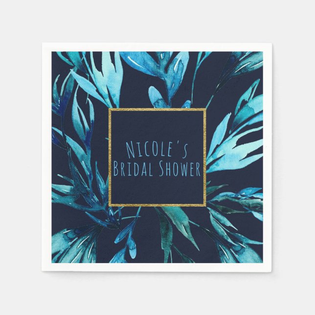 Blaue Wasserfarbe Botanischer Garten Parco Tassino Serviette (Vorderseite)