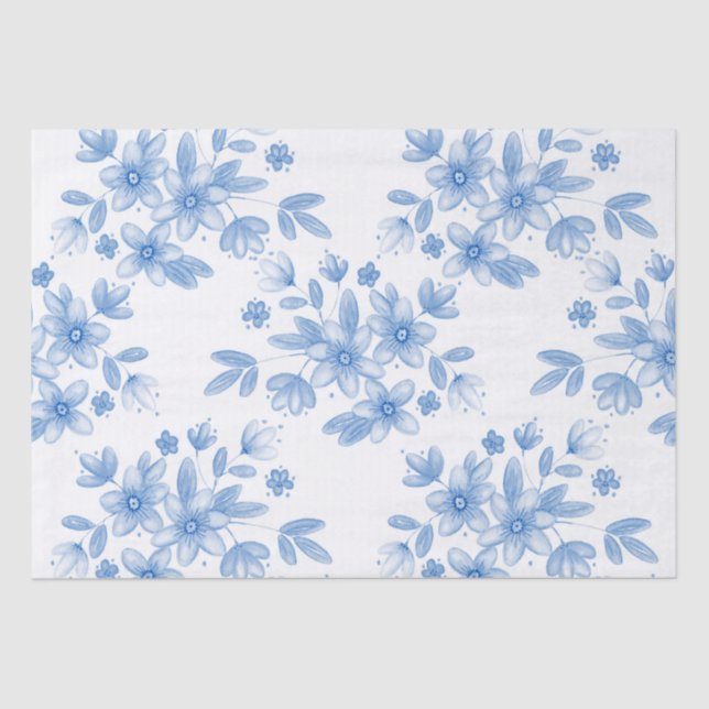 Blaue Wasserfarbe Bouquet Muster Seidenpapier (Vorderseite)