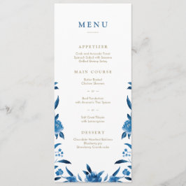 Blaue Wasserfarbe Chinoiserie Hochzeitsmenü Menükarte