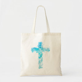 Blaue Wasserfarbe Christliche Kreuztaufe Tragetasche