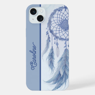 Blaue Wasserfarbe Dreamcatcher-Federn Name iPhone 15 Plus Hülle