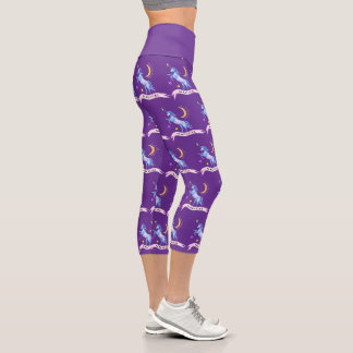 Blaue Wasserfarbe Einhorn Capri Leggings