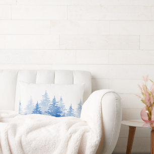 Blaue Wasserfarbe Evergreen Trees Lendenkissen