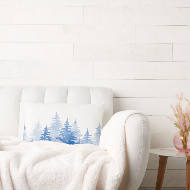 Blaue Wasserfarbe Evergreen Trees Lendenkissen (Liege)
