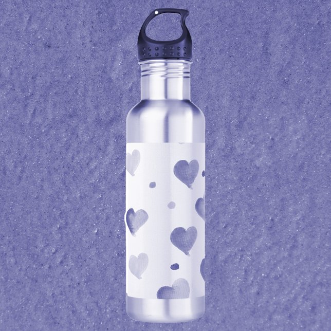 Blaue Wasserfarbe für Herz Edelstahlflasche (A water bottle with a pattern of blue watercolor hearts and dots.)