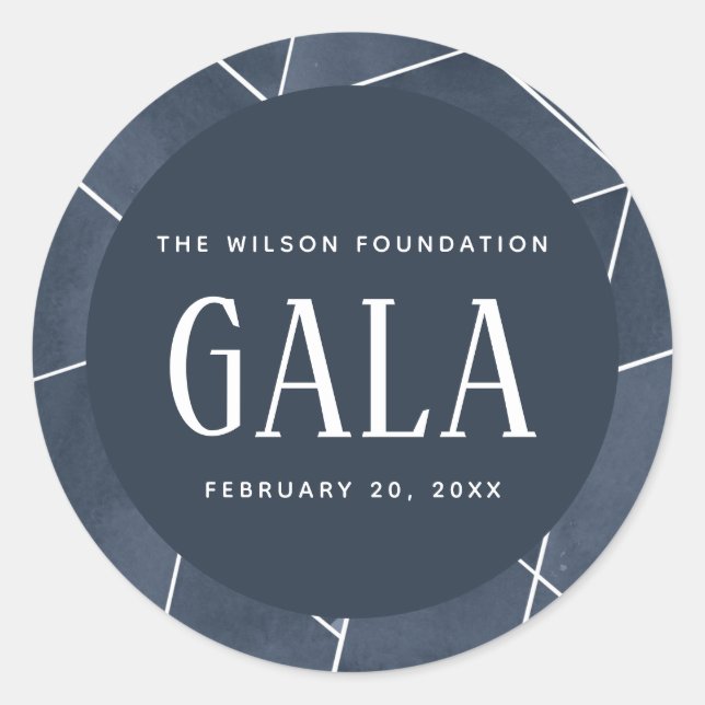 Blaue Wasserfarbe Geometrische Gala Runder Aufkleber (Vorderseite)