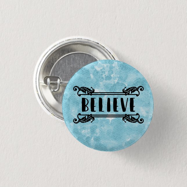 Blaue Wasserfarbe - Glauben Button (Vorne & Hinten)