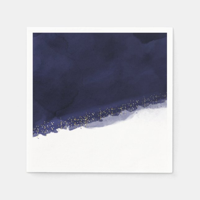 Blaue Wasserfarbe & Gold Moderne Elegante Serviette (Vorderseite)