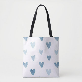 Blaue Wasserfarbe-Herzen-Tasche Tasche