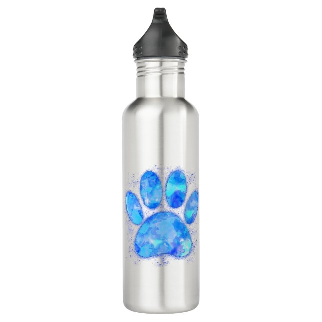 Blaue Wasserfarbe-Hundepfotenabdruck Edelstahlflasche (Rechts)