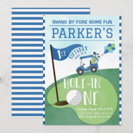 Blaue Wasserfarbe in einem Golf am 1. Geburtstag Einladung