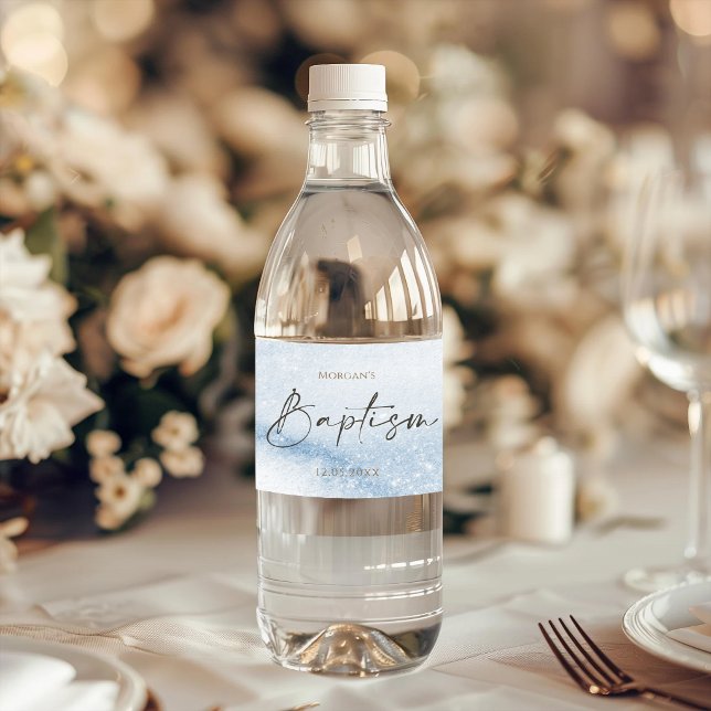Blaue Wasserfarbe Junge Taufe (Blue Watercolor Boy Baptism Water Bottle Label)