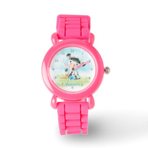 Blaue Wasserfarbe Kleine Kuh Armbanduhr