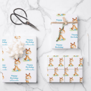 Blaue Wasserfarbe Kleines Pferd Geschenkpapier Set