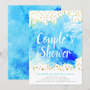 Blaue Wasserfarbe, Korallenriff Hochzeitspaare dus Einladung