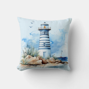 Blaue Wasserfarbe Leuchtturm Kissen Kissen