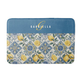 Blaue Wasserfarbe-Limonen-Monogramm Gelb Badematte