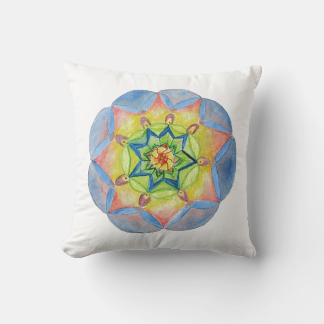 Blaue Wasserfarbe Mandala Polster 41 cm x 41 cm (Vorderseite)