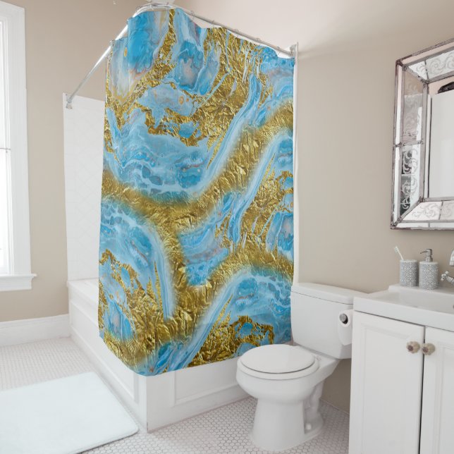 Blaue Wasserfarbe Marmor & Goldfolie Duschvorhang (Beispiel)
