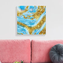 Blaue Wasserfarbe Marmor & Goldfolie