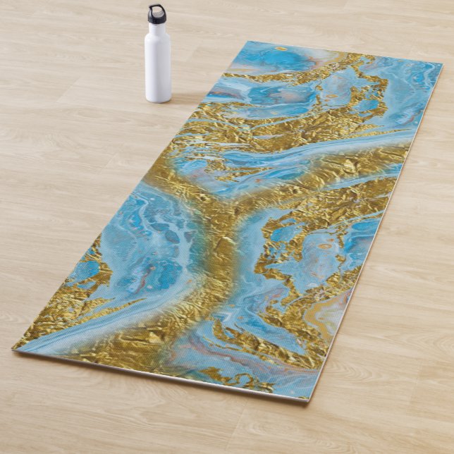 Blaue Wasserfarbe Marmor & Goldfolie Yogamatte (Beispiel)