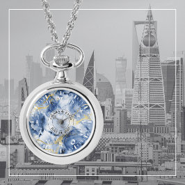 Blaue Wasserfarbe Marmor Pendant Necklace Beobacht Armbanduhr