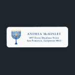 Blaue Wasserfarbe Menorah Hanukkah<br><div class="desc">Ein festliches,  anpassbares Hanukkah Ferien-Adresse-Label. Es enthält Aquarellbilder einer Menorah. Anpassen durch Hinzufügen von Namen und Adressen.</div>