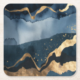 Blaue Wasserfarbe mit Goldflecken Rechteckiger Pappuntersetzer