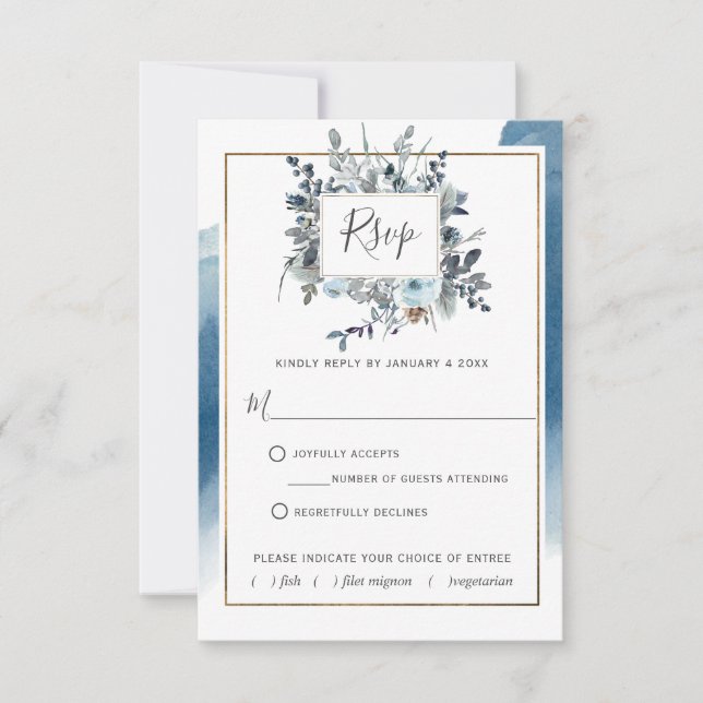 Blaue Wasserfarbe mit/ohne RSVP-Karte RSVP Karte (Vorderseite)