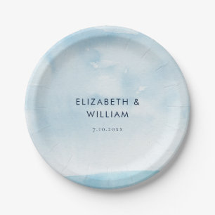 Blaue Wasserfarbe Moderne Hochzeit Pappteller