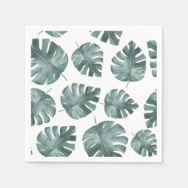 Blaue Wasserfarbe Monstera Muster Serviette