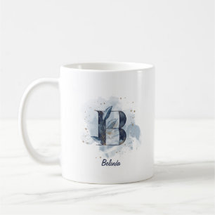 Blaue Wasserfarbe personalisierter Name Buchstabe  Kaffeetasse