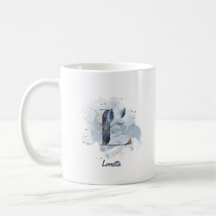 Blaue Wasserfarbe personalisierter Name Buchstabe Kaffeetasse
