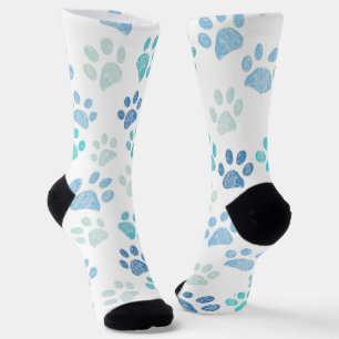 Blaue Wasserfarbe-Pfotenabdruck-Crew-Socken Socken