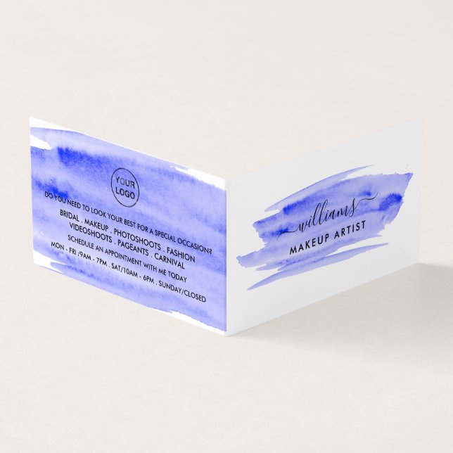 Blaue Wasserfarbe Pinselstrich, Makeup Künstlertre Visitenkarten (Vorderseite)