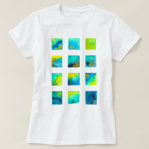 Blaue Wasserfarbe-Quadratische Abstraktion T-Shirt