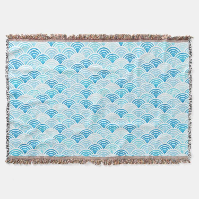 Blaue Wasserfarbe Seigaiha Pattern Donnerblanken Decke (Vorderseite)