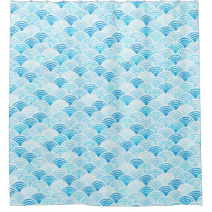Blaue Wasserfarbe Seigaiha Waves Muster Duschvorhang