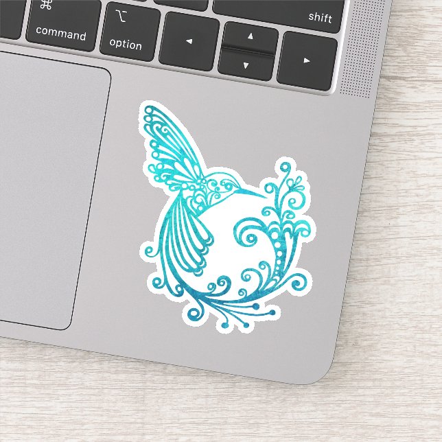 Blaue Wasserfarbe Stilvoll Hummingbird Aufkleber (Detail)