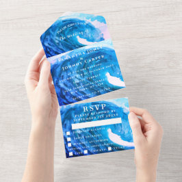 Blaue Wasserfarbe Tropische Destination Ozeanwelle All In One Einladung