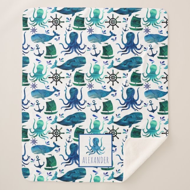 Blaue Wasserfarbe unter dem Meeresoktopus Sherpadecke (Vorderseite)