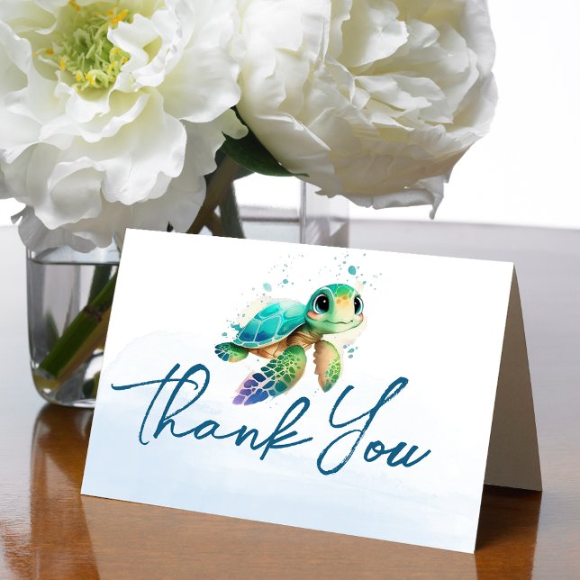 Blaue Wasserfarbe unter der Sea Baby-Dusche Dankeskarte (Blue Watercolor Under the Sea Baby Shower Thank You Card)