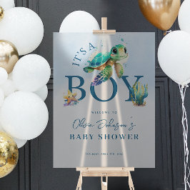 Blaue Wasserfarbe unter der Sea Baby Dusche Empfan Acrylschild