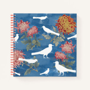 Blaue Wasserfarbe Vintage Blume und Vögel Notizbuch