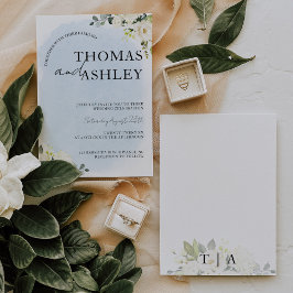 Blaue Wasserfarbe Weißer Rosen Hochzeitsfeier Einladung