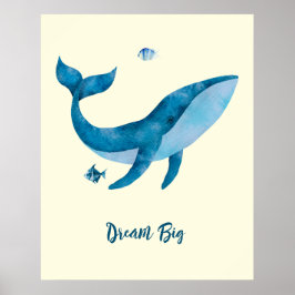 Blaue Wasserfarbe Whale, Inspirationswunder Zitat Poster