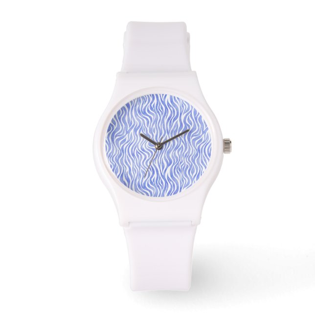 Blaue Wasserfarbe Zebra Muster Armbanduhr (Vorderseite)