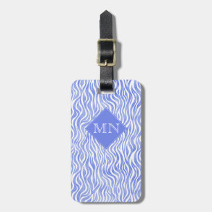 Blaue Wasserfarbe Zebra Muster   Monogramm Gepäckanhänger