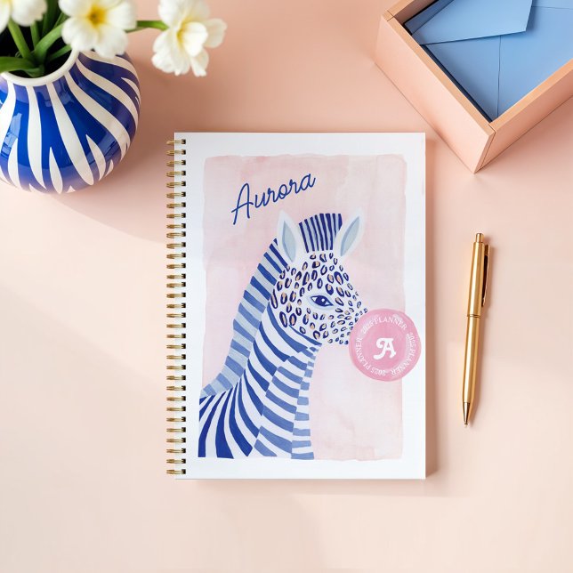 Blaue Wasserfarbe Zebra Tierblasen Kaublase Planer (Blue Watercolor Zebra Animal Blowing Gum Bubble Planner)