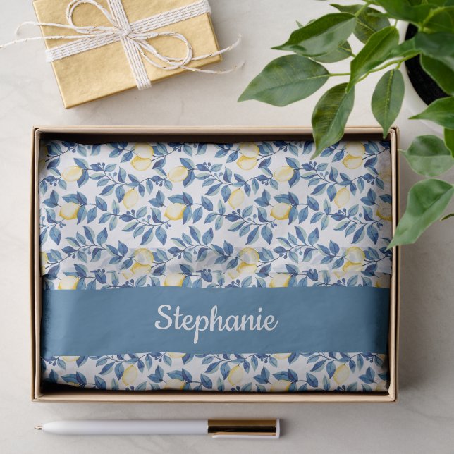 Blaue Wasserfarbe Zitrone Seidenpapier (Geschenk)